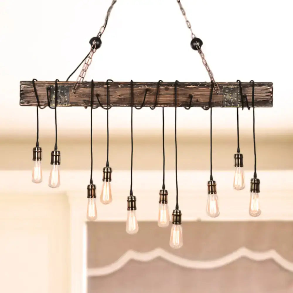 DecorBites™ rustic wooden ceiling fixture with exposed Edison bulbs hanging from black cords for dining room e26 e27 use