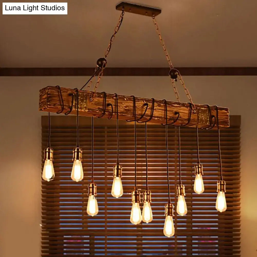 Rustic wooden beam ceiling fixture with multiple exposed e26 e27 bulbs for dining room island lighting by DecorBites™