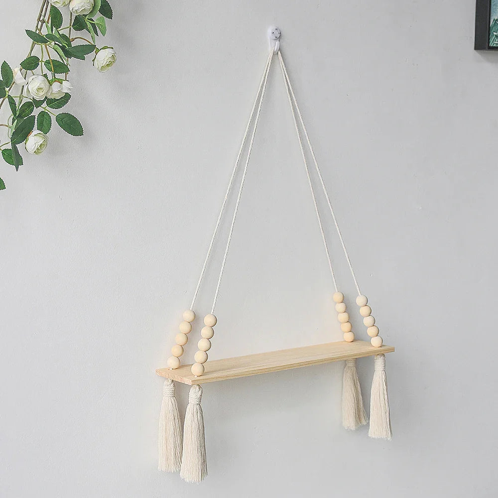 Rustic Wooden Wall Shelf with Hanging Plant Storage