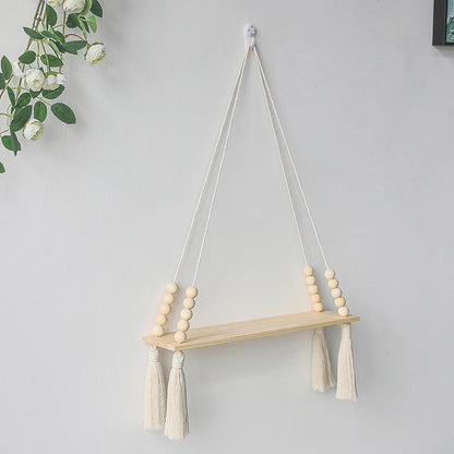 Rustic Wooden Wall Shelf with Hanging Plant Storage
