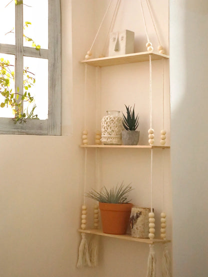 Rustic Wooden Wall Shelf with Hanging Plant Storage