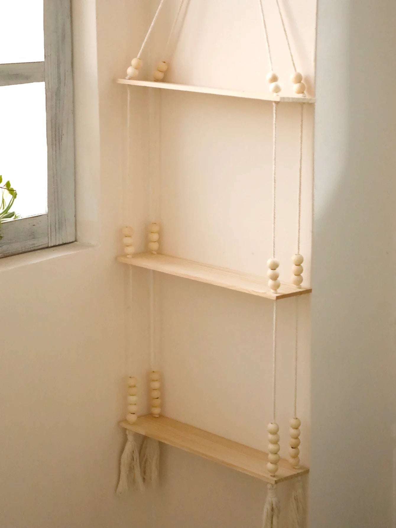 Rustic Wooden Wall Shelf with Hanging Plant Storage