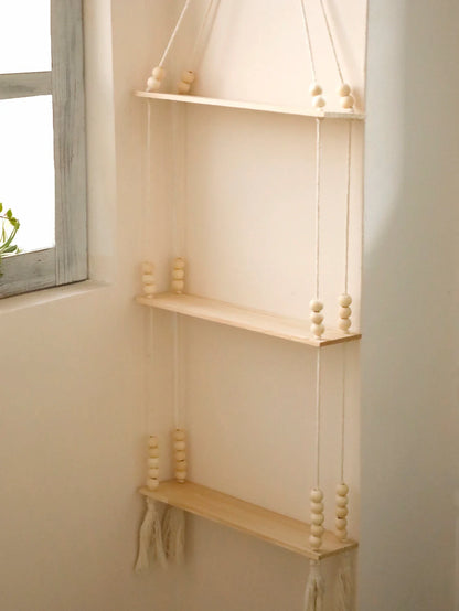 Rustic Wooden Wall Shelf with Hanging Plant Storage