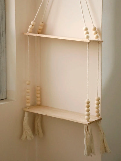 Rustic Wooden Wall Shelf with Hanging Plant Storage