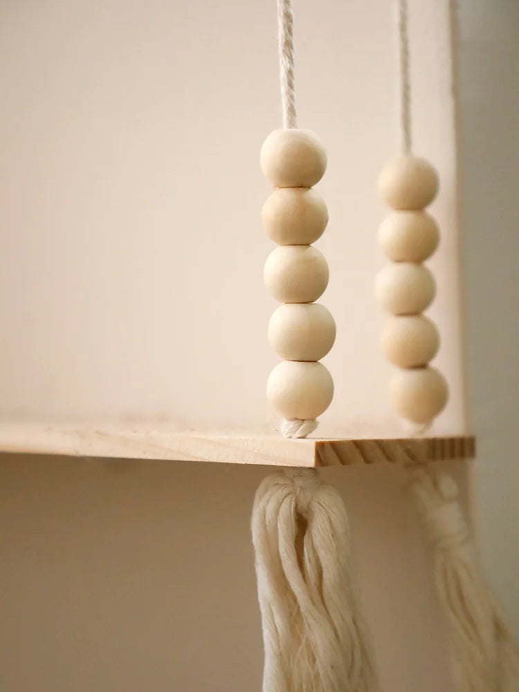 Rustic Wooden Wall Shelf with Hanging Plant Storage