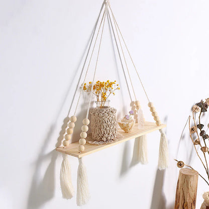 Rustic Wooden Wall Shelf with Hanging Plant Storage