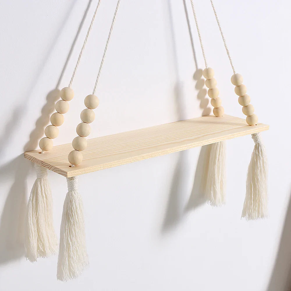 Rustic Wooden Wall Shelf with Hanging Plant Storage