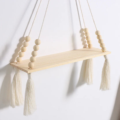 Rustic Wooden Wall Shelf with Hanging Plant Storage