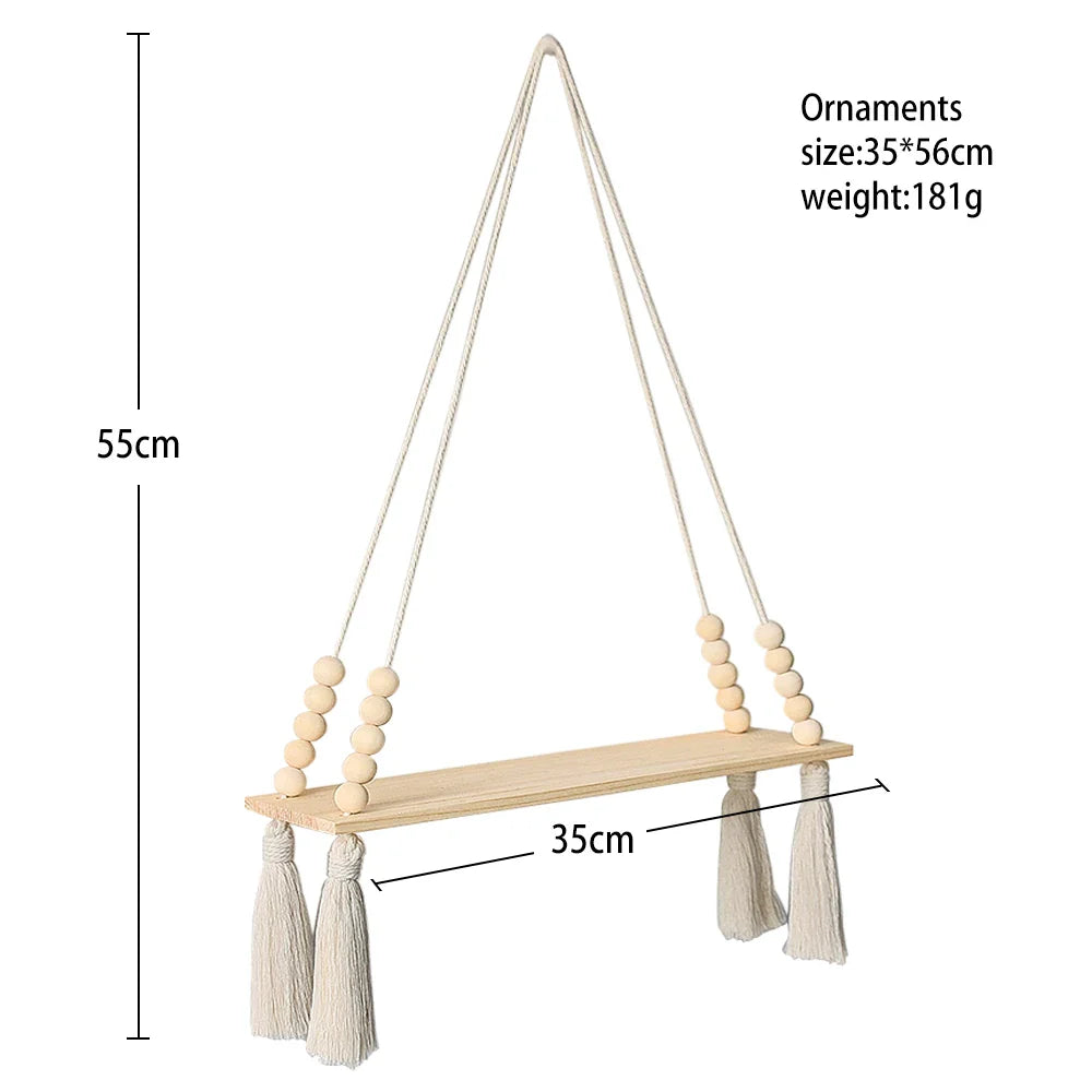 Rustic Wooden Wall Shelf with Hanging Plant Storage - KK107-M0742