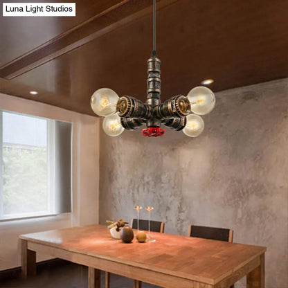 Rustic Wrought Iron 4-Light Pendant Chandelier - Antique Brass Finish for Water Pipe Restaurant