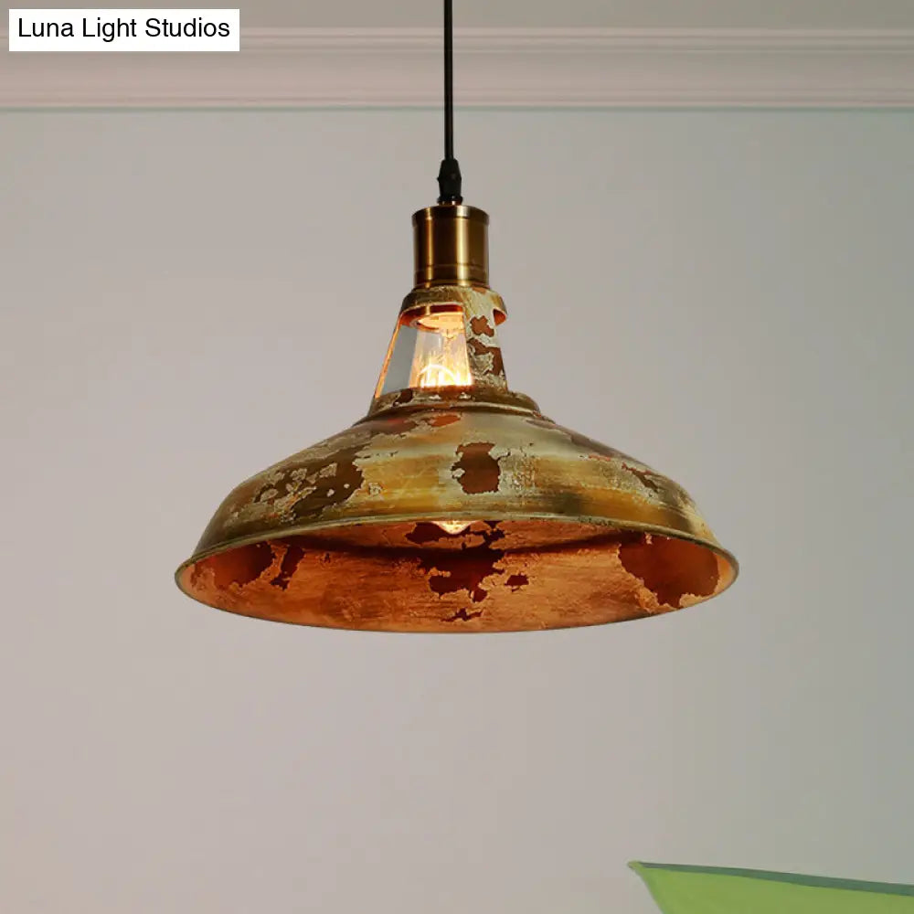 Rustic Wrought Iron Pendant Lamp with Rust Finish for Restaurant -1 Light