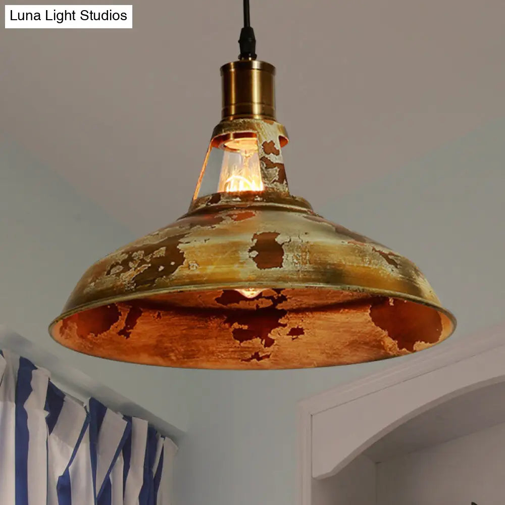 Rustic Wrought Iron Pendant Lamp with Rust Finish for Restaurant -1 Light