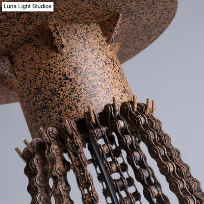 Rustic Wrought Iron Wheel Chandelier - Farmhouse Style Indoor Ceiling Lamp with 6 Lights, Candle, and Chain