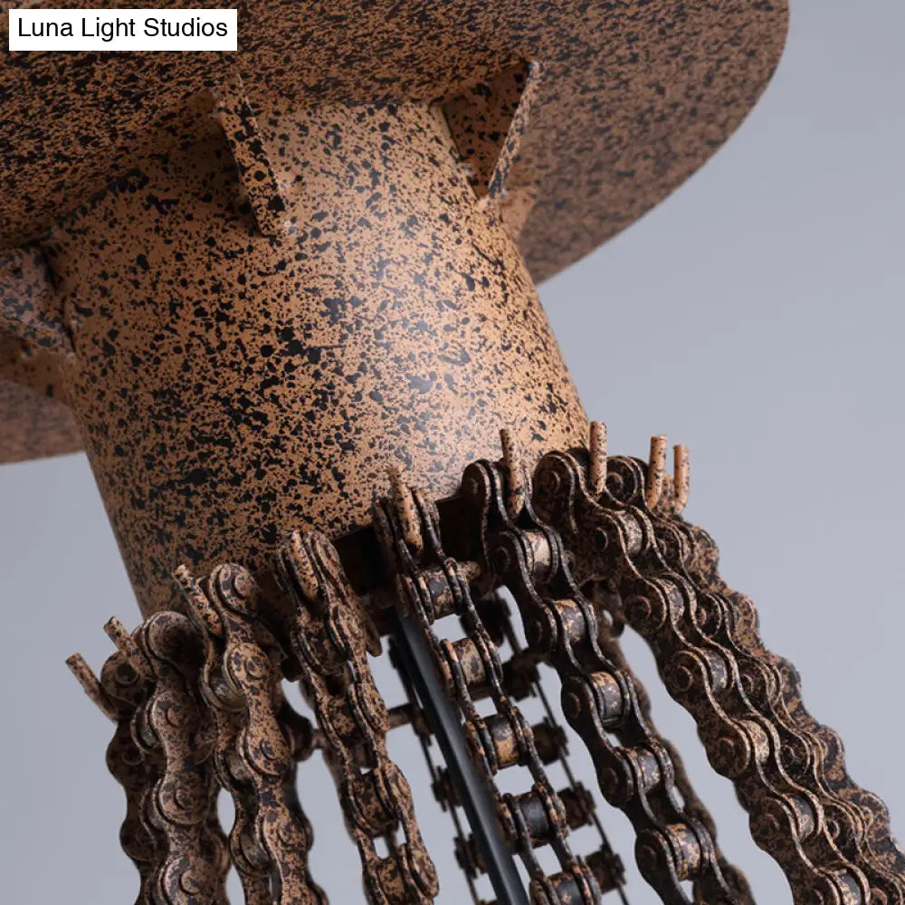 Rustic Wrought Iron Wheel Chandelier - Farmhouse Style Indoor Ceiling Lamp with 6 Lights, Candle, and Chain