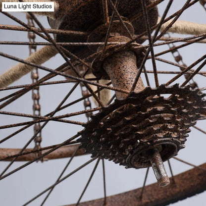 Rustic Wrought Iron Wheel Chandelier - Farmhouse Style Indoor Ceiling Lamp with 6 Lights, Candle, and Chain