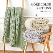 Sage green chunky knit fleece blanket with thick soft yarn perfect for decorbites cozy autumn fleece throw