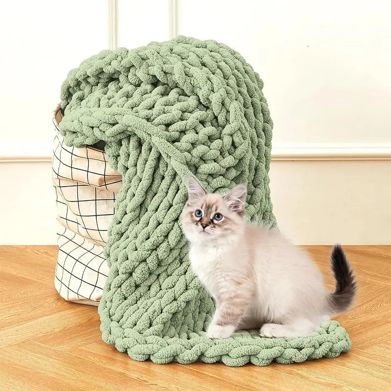 A soft moss green fleece blanket with chunky knit texture from decorbites cozy autumn fleece collection for bedroom throw