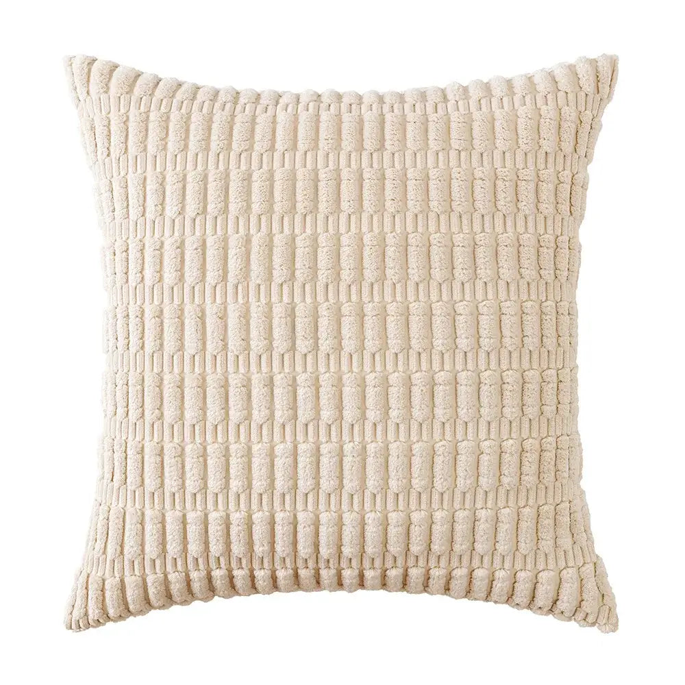 Cream-colored square pillow with textured woven corduroy velvet fabric in sage green corduroy pillowcase set of 2