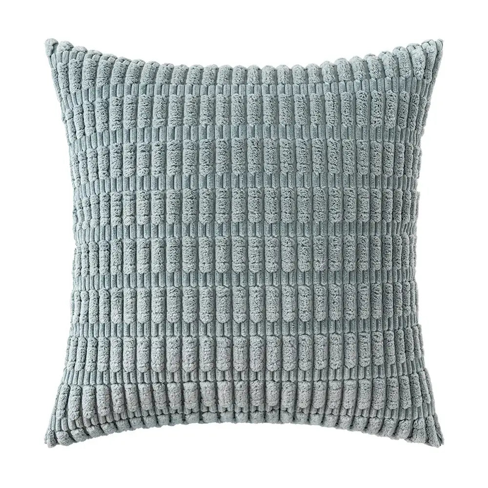 Square sage green corduroy velvet pillowcase set featuring soft textured fabric with raised vertical ridges for living room cushions