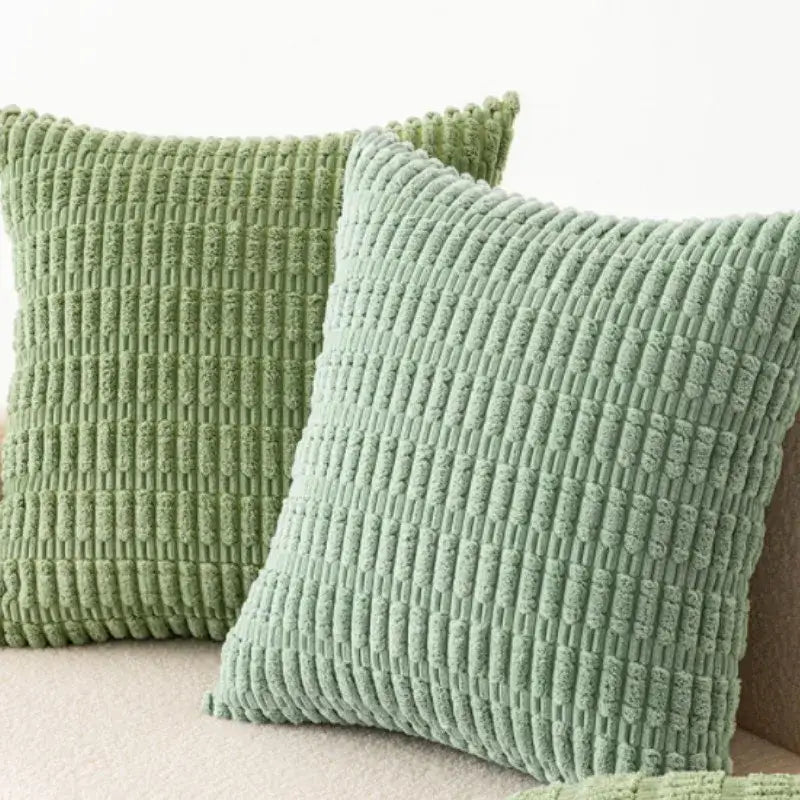 Soft sage green corduroy velvet pillowcase set of 2 with textured ribbed pattern for living room cushions