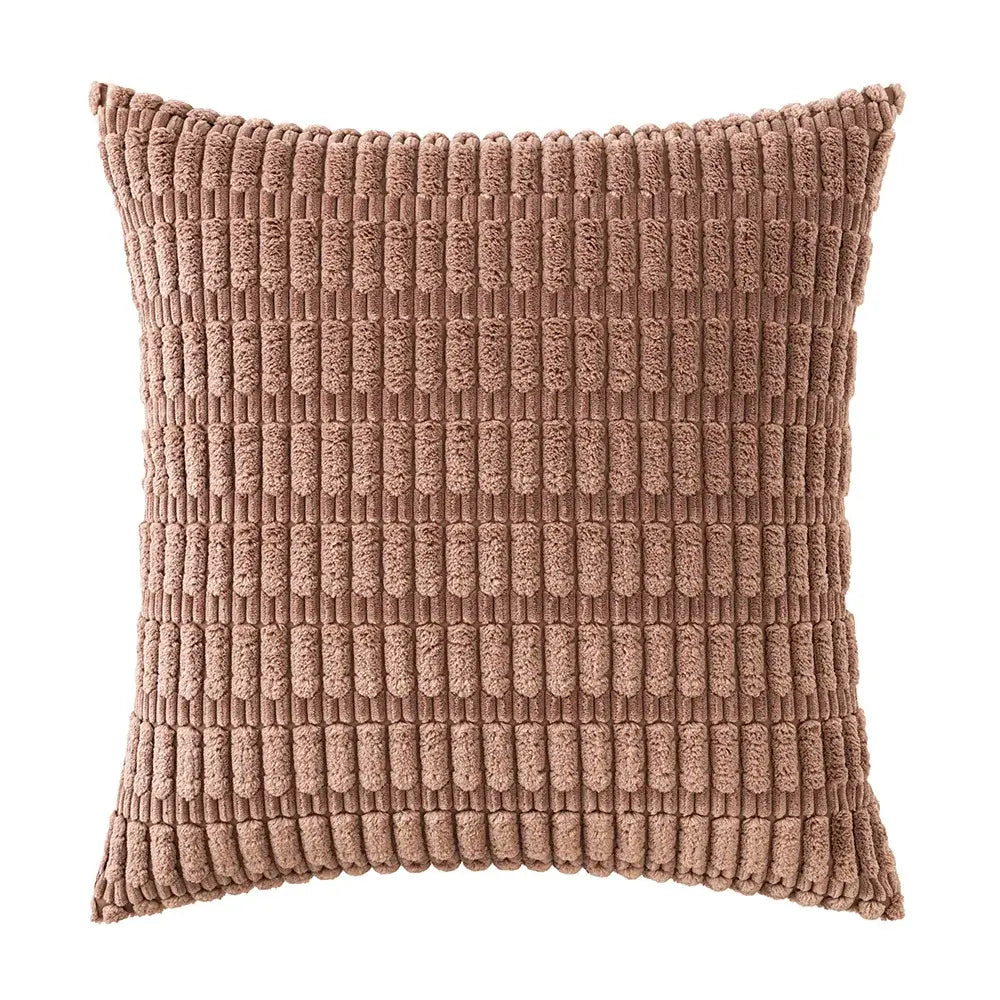 Dusty rose square throw pillow in textured corduroy fabric with raised ribbed pattern complementing sage green corduroy velvet pillowcase set
