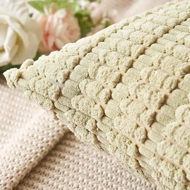 Sage green corduroy velvet pillowcase set featuring a soft textured pillow cover with a raised bumpy pattern for living room cushions