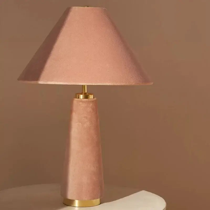 Soft pink velvet floor lamp with tapered conical shade and gold metal accents for decorbites cotton velvet collection