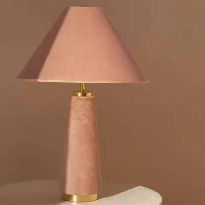 Soft pink velvet floor lamp with tapered conical shade and gold metal accents for decorbites cotton velvet collection