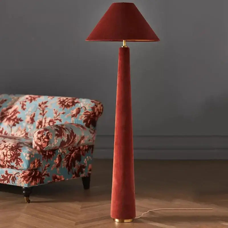 Sage green cotton velvet floor lamp with rich red velvet finish and conical shade for stylish living room decorbites cotton velvet