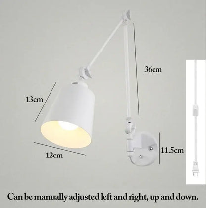 White adjustable telescopic wall lamp with cylindrical shade and articulated arm from decorbites for bedroom use