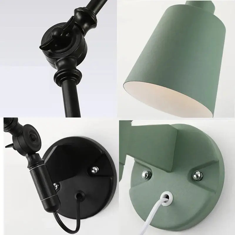 Sage green and black matte decorbites adjustable telescopic wall lamp with cylindrical shade for bedroom use