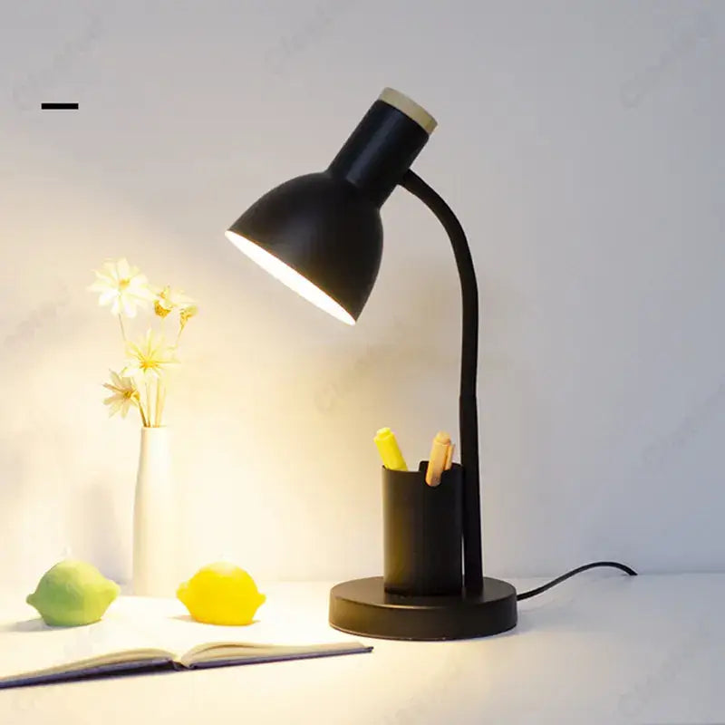 Black metal desk lamp with curved neck and integrated pen holder perfect as decorbites cute nordic bedroom desk lamp