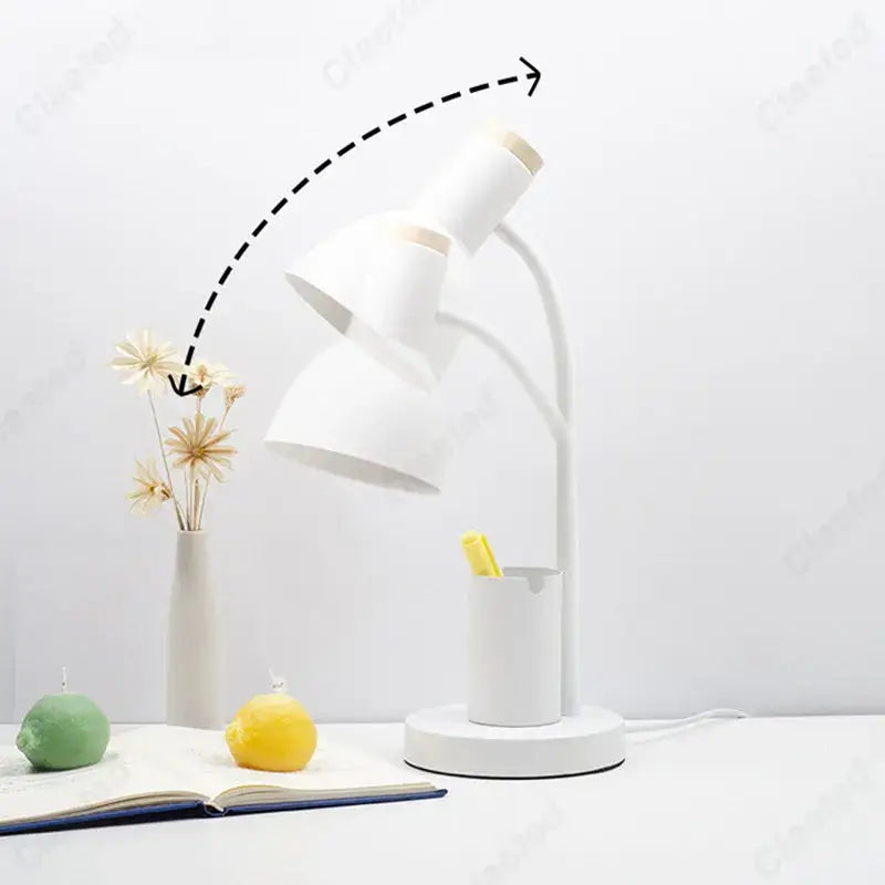 White adjustable desk lamp with three flexible arms and pen holder from decorbites cute nordic for bedroom use