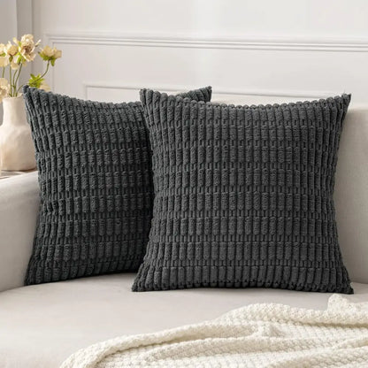 Dark gray ribbed corduroy throw pillow cover with textured finish for stylish living room decor and pillow cover use