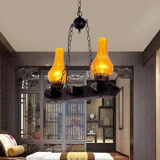 Sarah - Farm Yellow Crackle Glass 2 Heads Dining Room Pendant Lighting Fixture