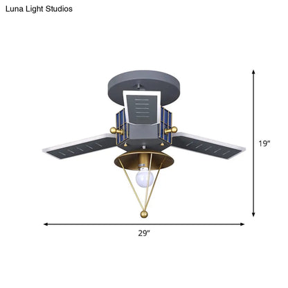 DecorBites™ DecorBites™ Satellite Metal Semi Flush Ceiling Lamp Cartoon Style - Grey & Gold LED Light