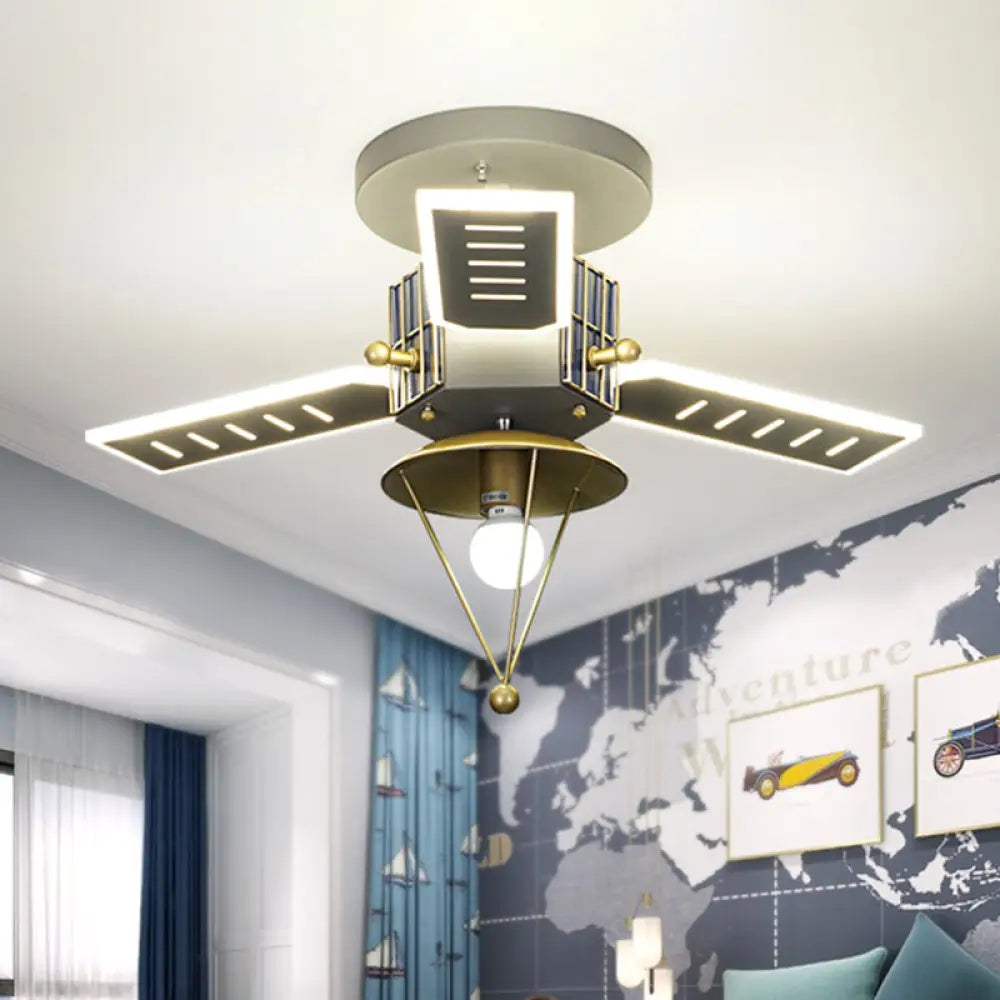 DecorBites™ DecorBites™ Satellite Metal Semi Flush Ceiling Lamp Cartoon Style - Grey & Gold LED Light