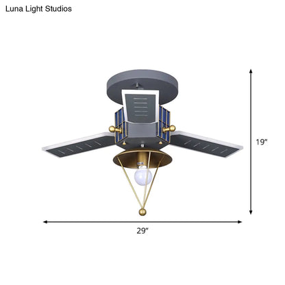 DecorBites™ DecorBites™ Satellite Metal Semi Flush Ceiling Lamp Cartoon Style - Grey & Gold LED Light