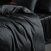 Dark gray satin duvet cover with subtle silver pinstripes bedding set for elegant bedroom decor