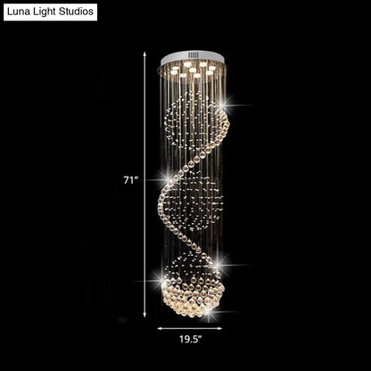 DecorBites™ DecorBites™ Satin Nickel Spiral Crystal Ceiling Lamp - Modern 9 Bulbs Flush Mount Light Fixture for Elegant Lobby