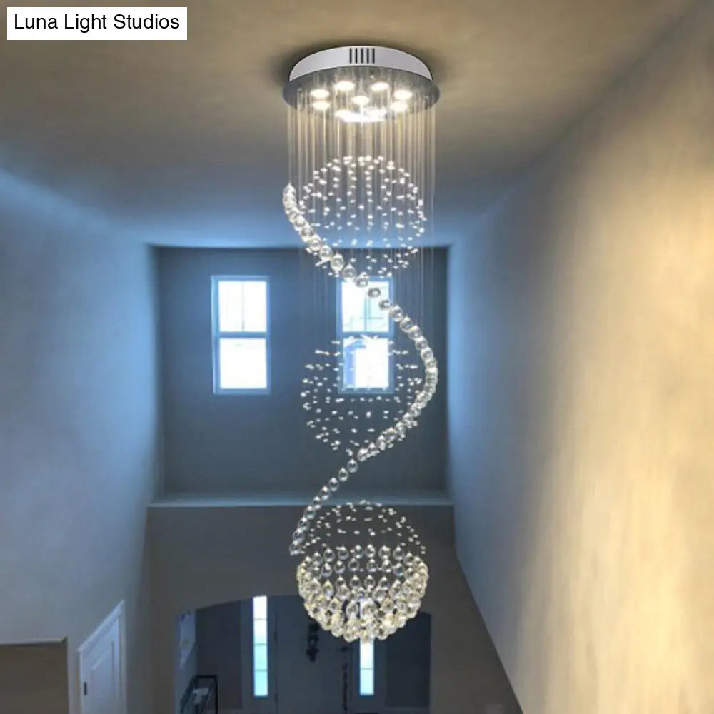 DecorBites™ DecorBites™ Satin Nickel Spiral Crystal Ceiling Lamp - Modern 9 Bulbs Flush Mount Light Fixture for Elegant Lobby