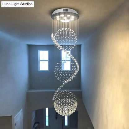 DecorBites™ DecorBites™ Satin Nickel Spiral Crystal Ceiling Lamp - Modern 9 Bulbs Flush Mount Light Fixture for Elegant Lobby