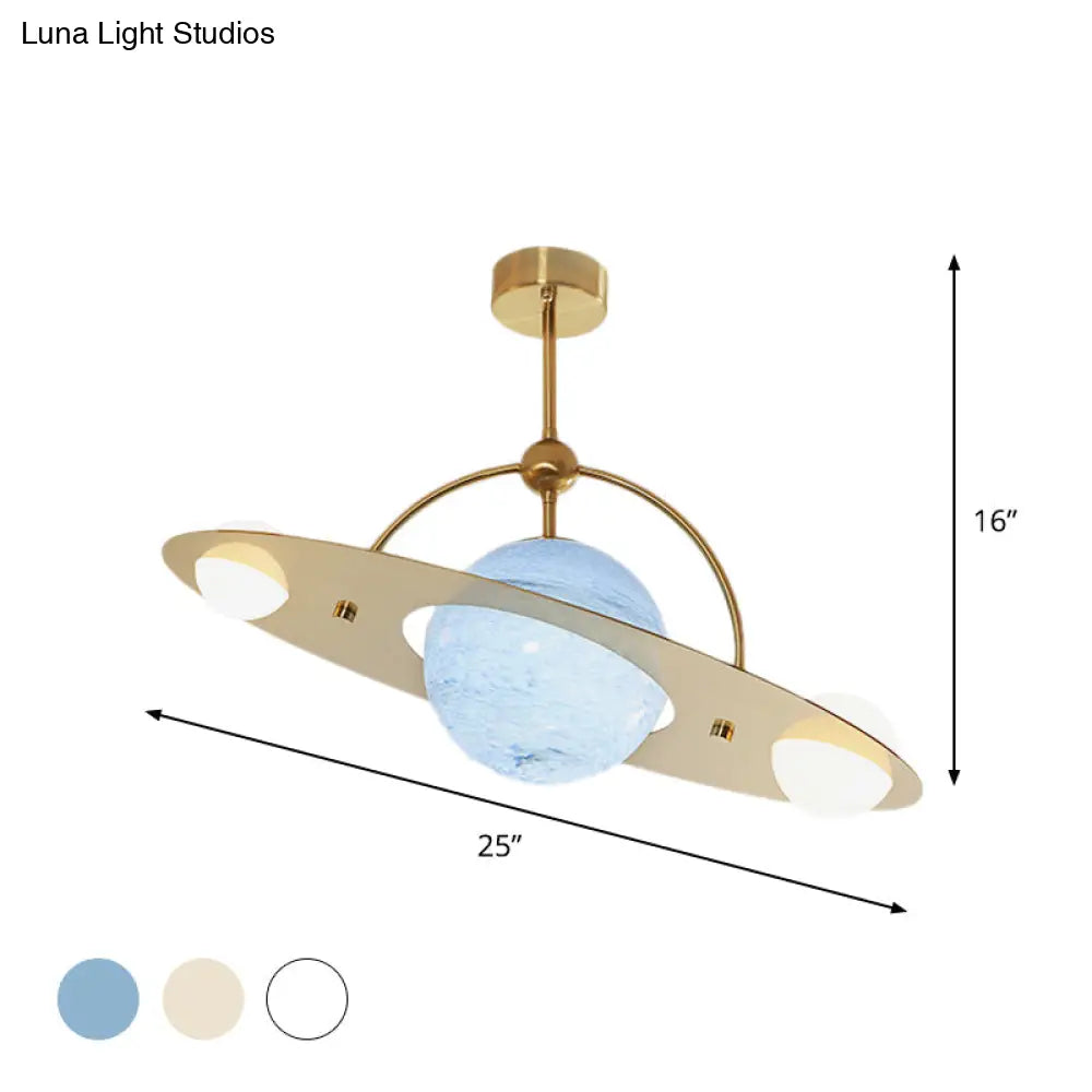 DecorBites™ DecorBites™ Saturn Semi Flush Ceiling Light - Cartoon White Glass, 2 Bulbs - White/Beige/Blue