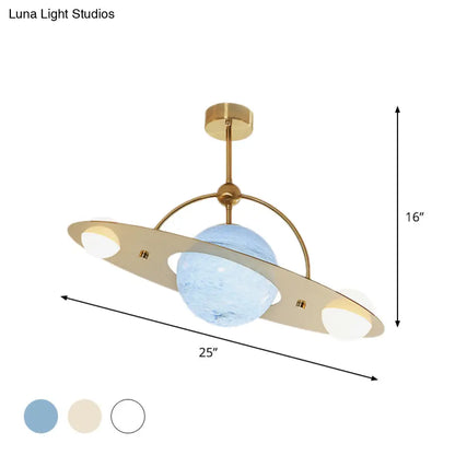 DecorBites™ DecorBites™ Saturn Semi Flush Ceiling Light - Cartoon White Glass, 2 Bulbs - White/Beige/Blue