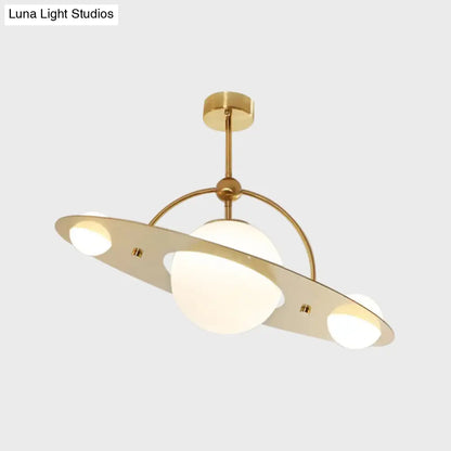 DecorBites™ DecorBites™ Saturn Semi Flush Ceiling Light - Cartoon White Glass, 2 Bulbs - White/Beige/Blue