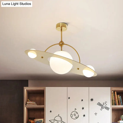 DecorBites™ DecorBites™ Saturn Semi Flush Ceiling Light - Cartoon White Glass, 2 Bulbs - White/Beige/Blue