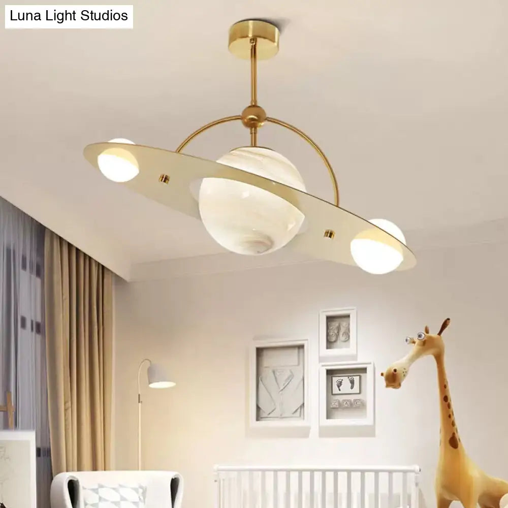 DecorBites™ DecorBites™ Saturn Semi Flush Ceiling Light - Cartoon White Glass, 2 Bulbs - White/Beige/Blue