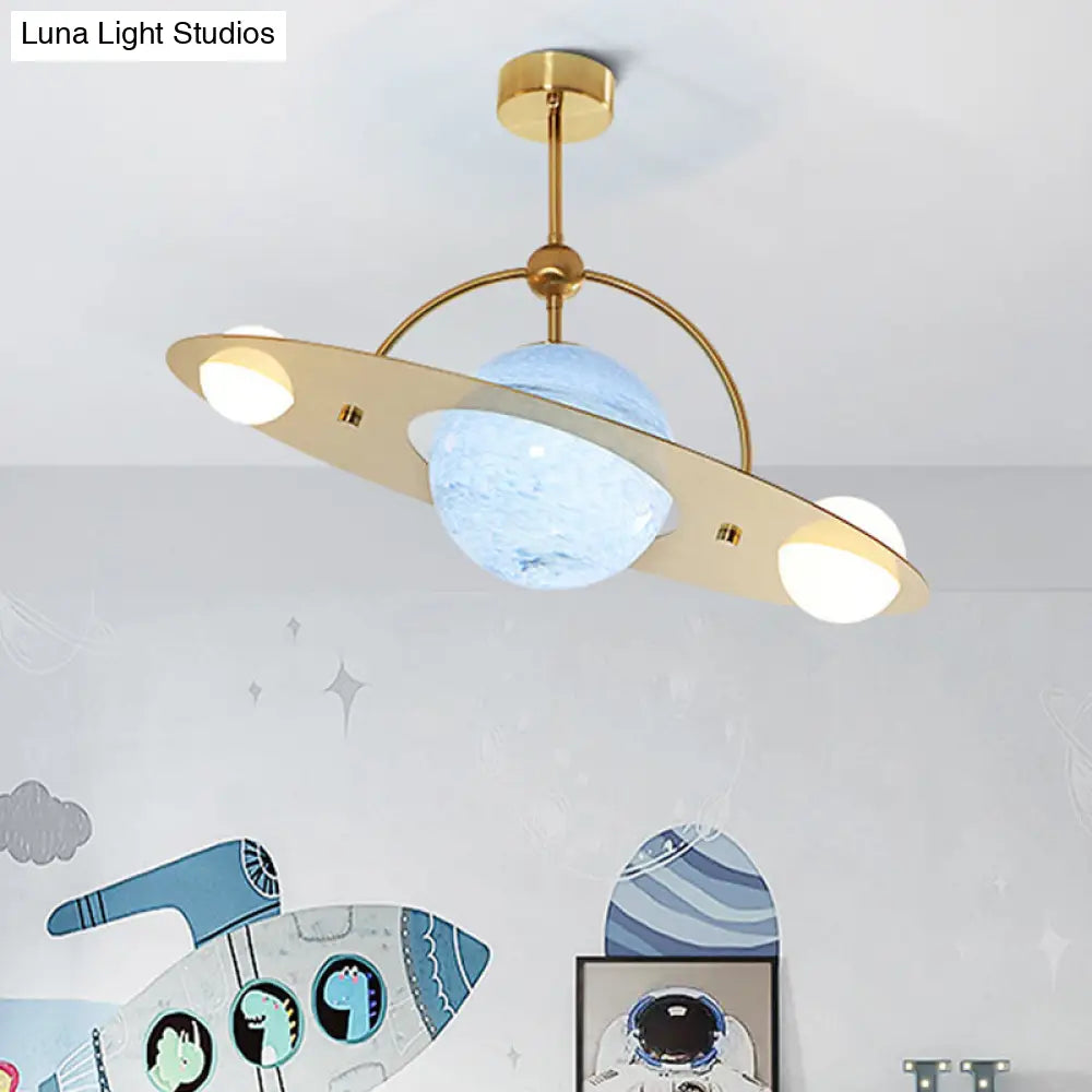 DecorBites™ DecorBites™ Saturn Semi Flush Ceiling Light - Cartoon White Glass, 2 Bulbs - White/Beige/Blue