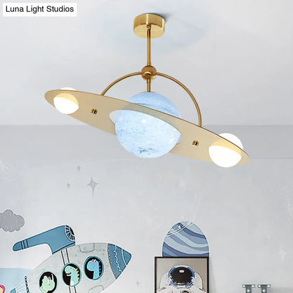 DecorBites™ DecorBites™ Saturn Semi Flush Ceiling Light - Cartoon White Glass, 2 Bulbs - White/Beige/Blue