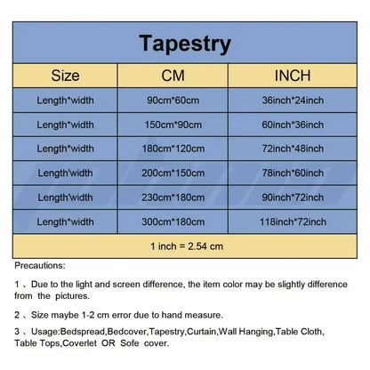 Blue tapestry pop album size chart in centimeters and inches for savage tapestry pop album cover bedroom wall decor